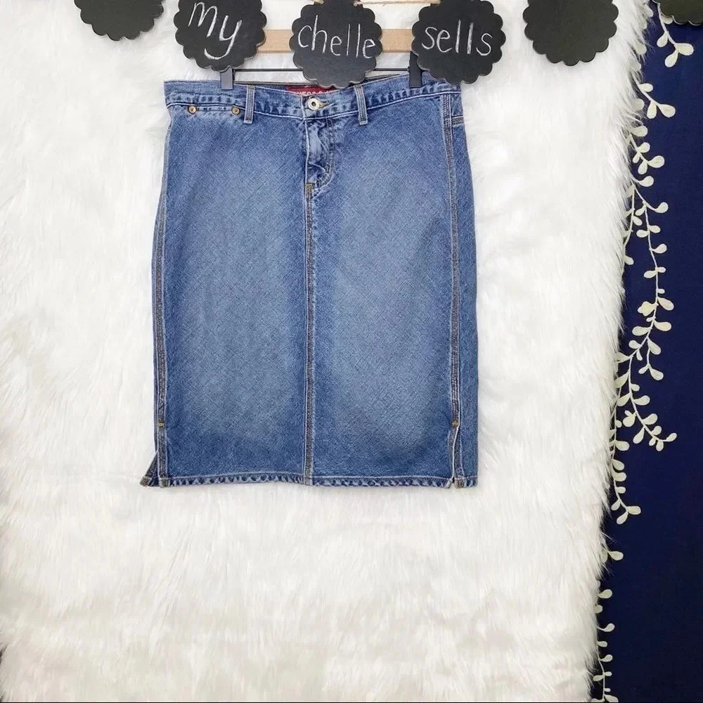 Guess Denim‎ Vintage Pencil Skirt Medium Wash Side Slit